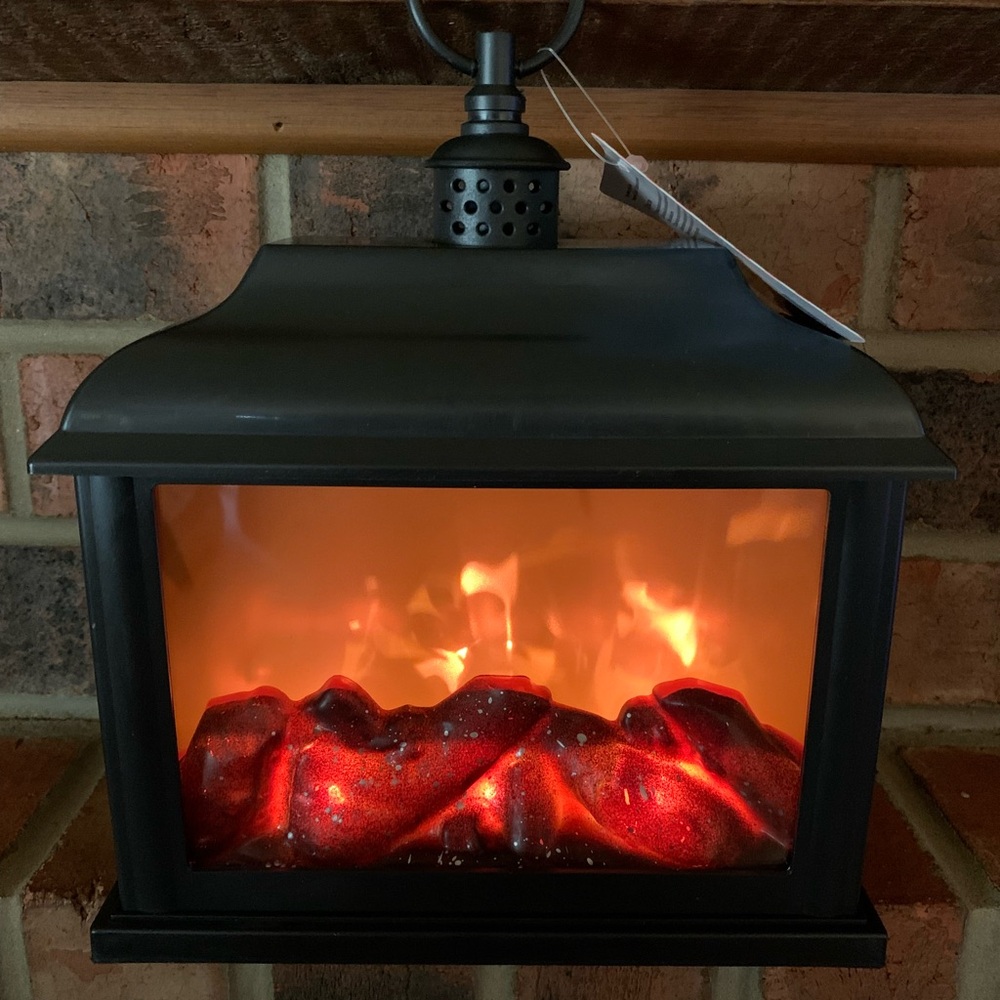 Black Flame Lantern Tabletop Fireplace Christmas Winter